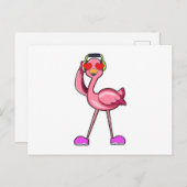 Flamingo met hoofdtelefoon & harten briefkaart (Voorkant / Achterkant)