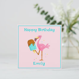 Flamingo met Ice Lolly Kaart