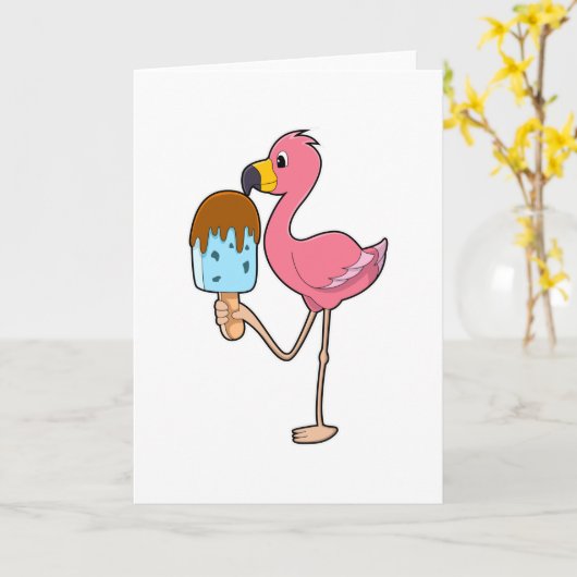 Flamingo met ijslolly kaart (Gele Bloem)