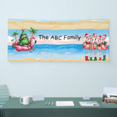 Flamingo met kerstboom in juli spandoek (Beurs)