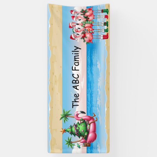 Flamingo met kerstboom in juli spandoek (Verticaal)