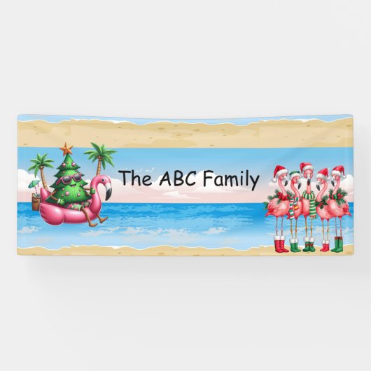 Flamingo met kerstboom in juli spandoek (Horizontaal)