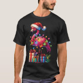 Flamingo met Kerstman Hoed Kerst Tropische Kerstmi T-shirt (Voorkant)