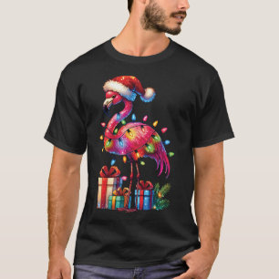 Flamingo met Kerstman Hoed Kerst Tropische Kerstmi T-shirt