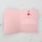 Flamingo met kerstmuts en krans feestdagen kaart (Binnen)