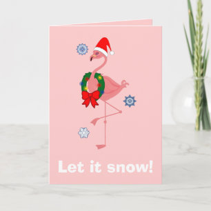 Flamingo met kerstmuts en krans feestdagen kaart