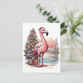 Flamingo met kerstmuts naast de kerstboom briefkaart (Staand voorkant)