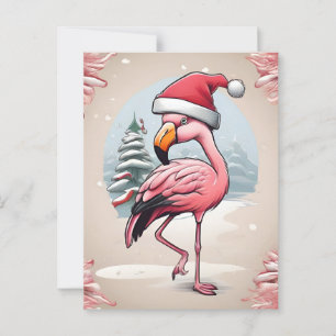 Flamingo met kerstmuts naast de kerstboom briefkaart