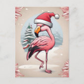 Flamingo met kerstmuts naast de kerstboom briefkaart (Voorkant)