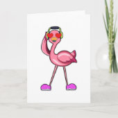 Flamingo met koptelefoon en harten kaart (Voorkant)