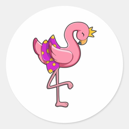Flamingo met Kroon & Skirt Ronde Sticker (Voorkant)