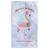 Flamingo met lantaarns over ijs achtergrond klein cadeauzakje (Achterkant)