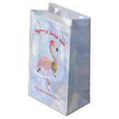 Flamingo met lantaarns over ijs achtergrond klein cadeauzakje (Achterkant Gekanteld)