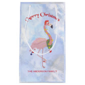 Flamingo met lantaarns over ijs achtergrond klein cadeauzakje (Voorkant)