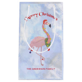 Flamingo met lantaarns over ijs achtergrond klein cadeauzakje