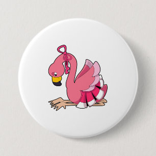 Flamingo met lint ronde button 7,6 cm