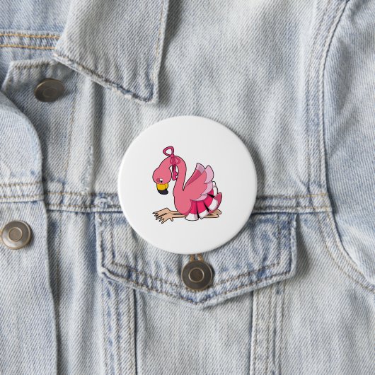 Flamingo met lint ronde button 7,6 cm (In situ)
