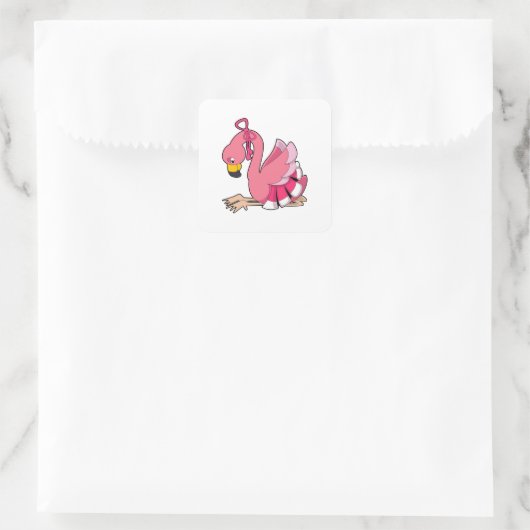 Flamingo met lint vierkante sticker (Tas)