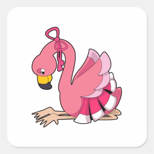 Flamingo met lint vierkante sticker (Voorkant)