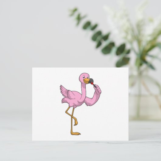 Flamingo met lippenstift briefkaart (Staand voorkant)