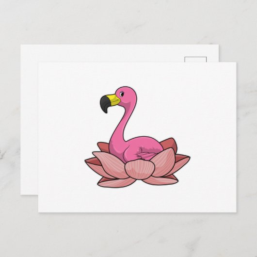 Flamingo met Lotus flower Briefkaart (Voorkant / Achterkant)
