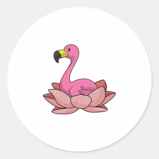 Flamingo met Lotus flower Ronde Sticker (Voorkant)