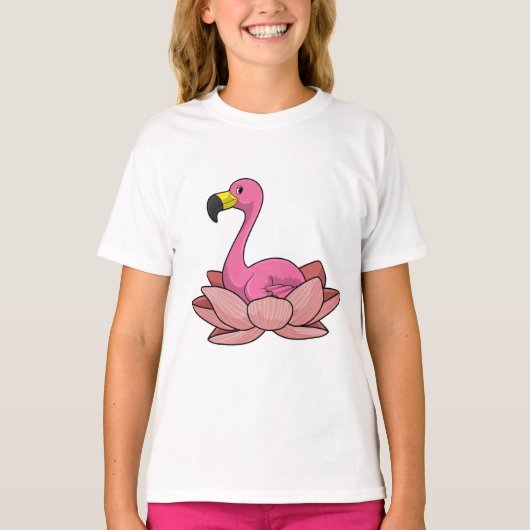 Flamingo met Lotus flower T-shirt (Voorkant)