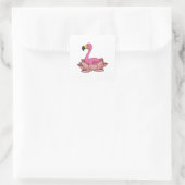 Flamingo met Lotus flower Vierkante Sticker (Tas)