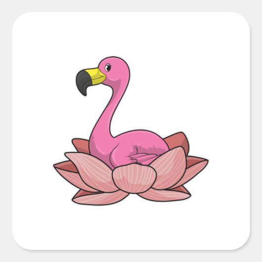 Flamingo met Lotus flower Vierkante Sticker (Voorkant)