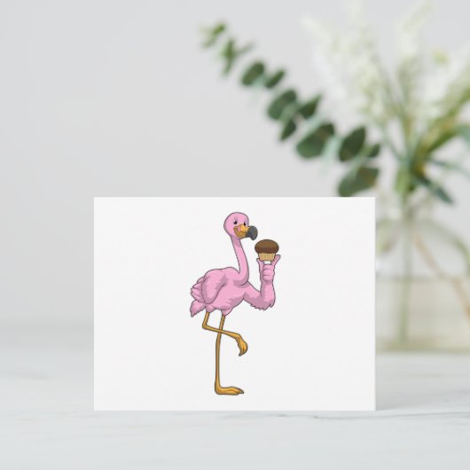 Flamingo met Muffin Briefkaart (Staand voorkant)