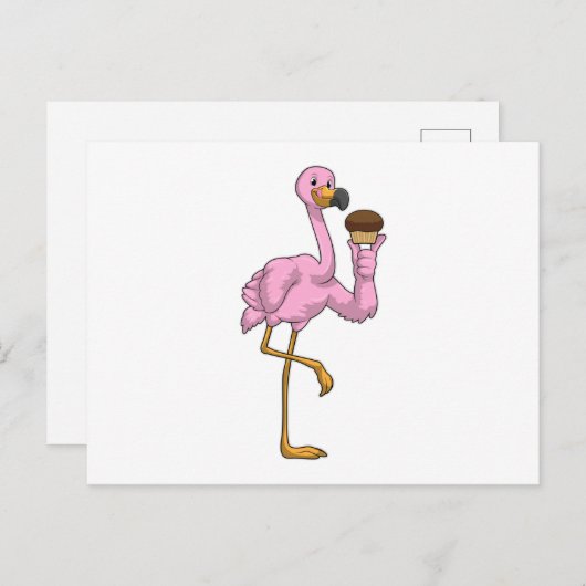 Flamingo met Muffin Briefkaart (Voorkant / Achterkant)