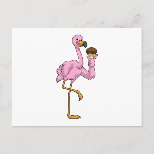 Flamingo met Muffin Briefkaart (Voorkant)