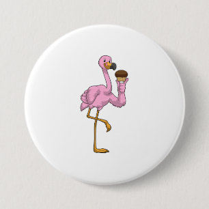 Flamingo met Muffin Ronde Button 7,6 Cm