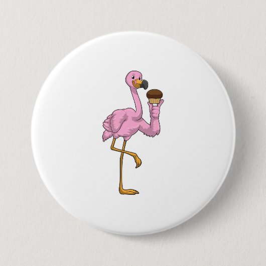 Flamingo met Muffin Ronde Button 7,6 Cm (Voorkant)