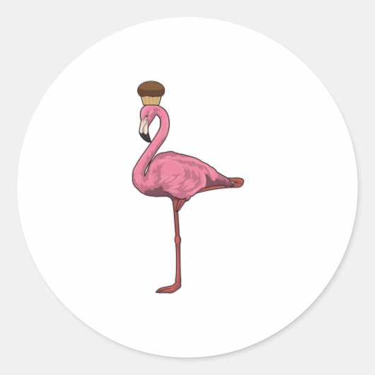 Flamingo met Muffin Ronde Sticker (Voorkant)