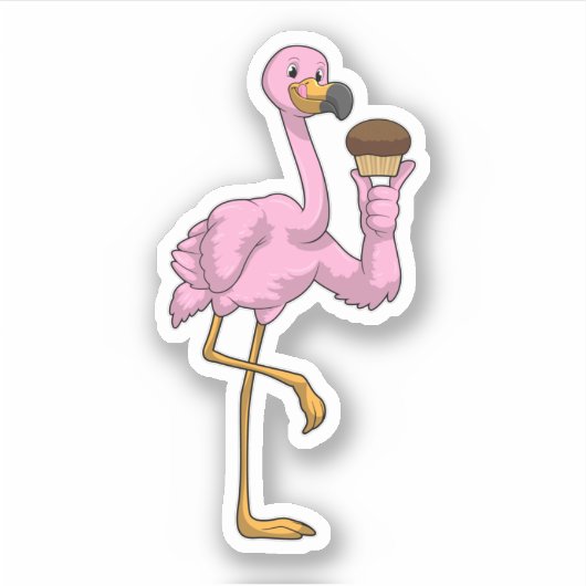 Flamingo met Muffin Sticker (Voorkant)