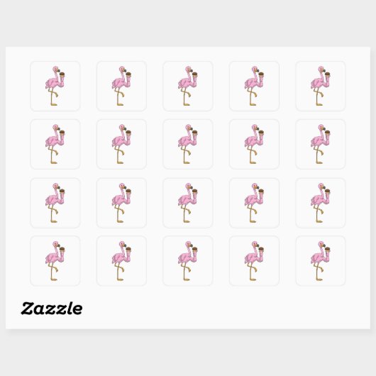 Flamingo met Muffin Vierkante Sticker (Vel)