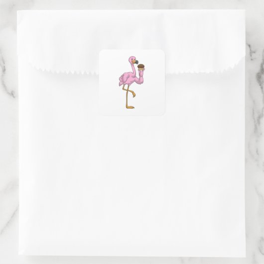 Flamingo met Muffin Vierkante Sticker (Tas)