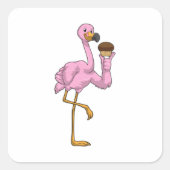 Flamingo met Muffin Vierkante Sticker (Voorkant)