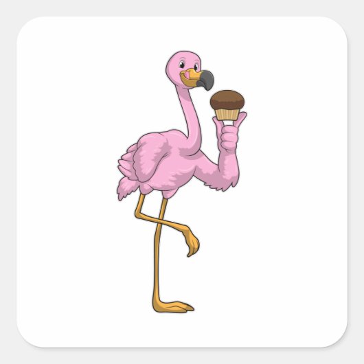 Flamingo met Muffin Vierkante Sticker