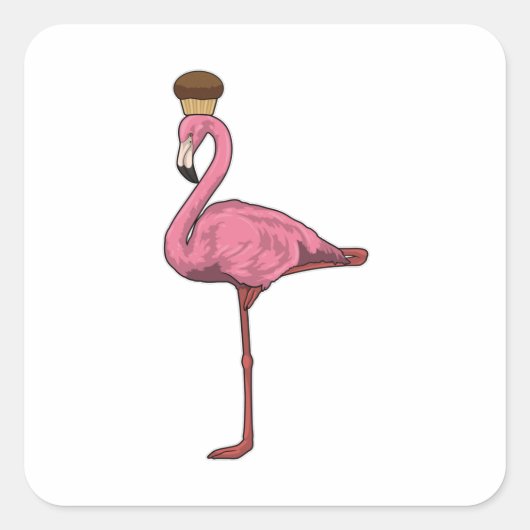 Flamingo met Muffin Vierkante Sticker (Voorkant)