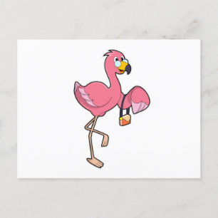 Flamingo met paars briefkaart
