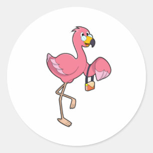 Flamingo met paars ronde sticker