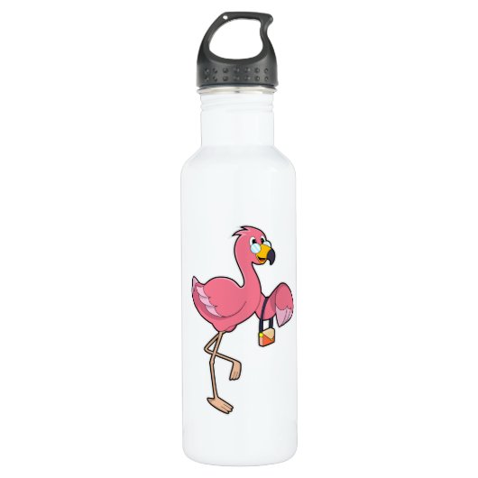 Flamingo met paars waterfles  (Voorkant)