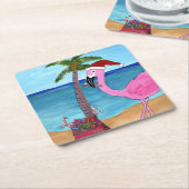 Flamingo met paradijs kartonnen onderzetters (Schuin)