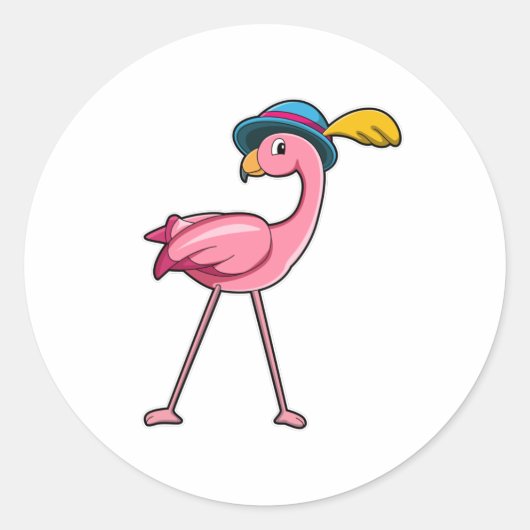 Flamingo met Pet & Veer Ronde Sticker (Voorkant)