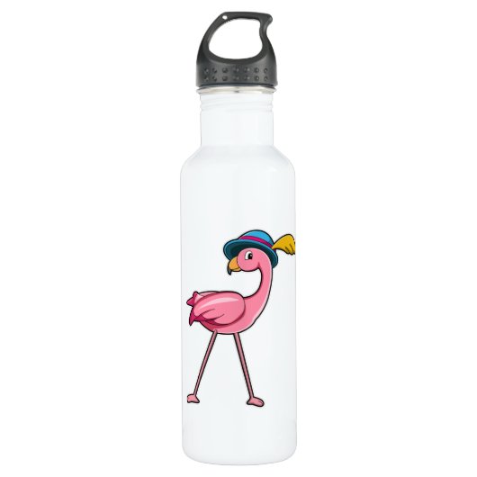 Flamingo met Pet & Veer Waterfles (Voorkant)