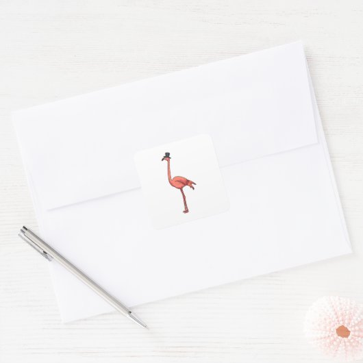 Flamingo met Pet Vierkante Sticker (Envelop)