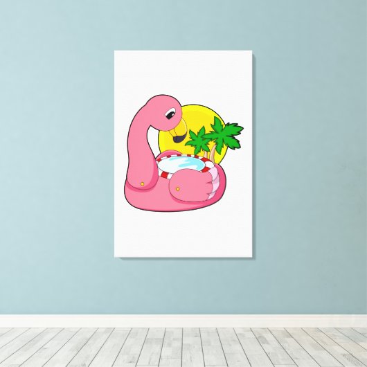 Flamingo met pool canvas afdruk (Insitu (Houten vloer))