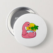 Flamingo met pool ronde button 7,6 cm (Voorkant /achterkant)